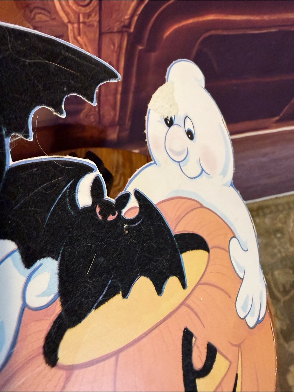 Vintage Halloween Felted Paper Ghost Bats Pumpkin Classic 2 sided Die Cut - Picture 7 of 11